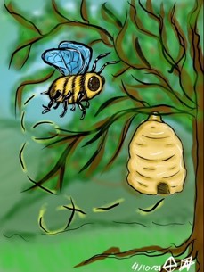 Artwork of a bee and beehive